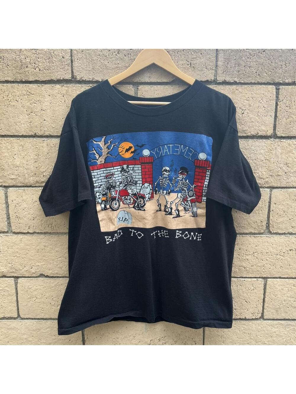 Vintage bad to the bone holloween skeleton biker tee | size XL